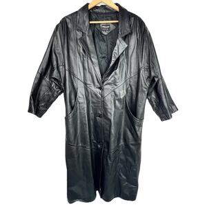 Vintage Pelle Petite Black Leather Oversized Trench Coat PM